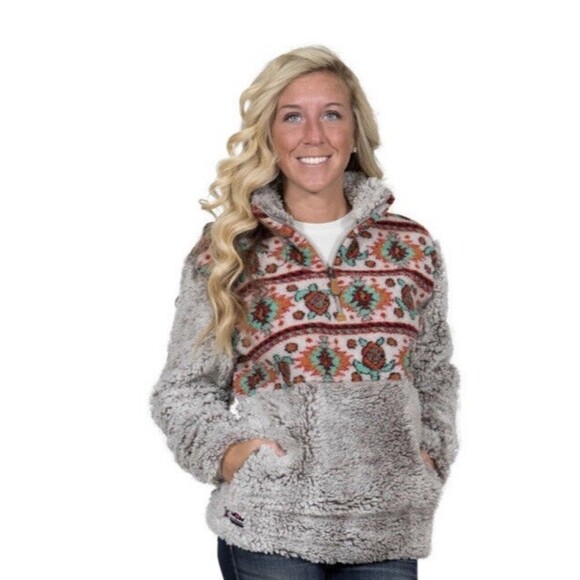 Simply Southern Size Medium Gray Turtle Sherpa Pullover - Picture 4 of 10